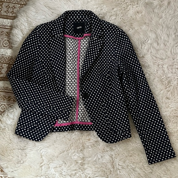 Felicity - Hip Length, Embossed Polka Dot, Coral Lightweight Jacket